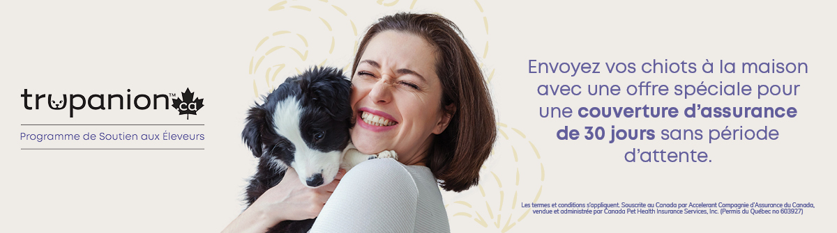 French Advertisement for Trupanion; Woman holding Puppies